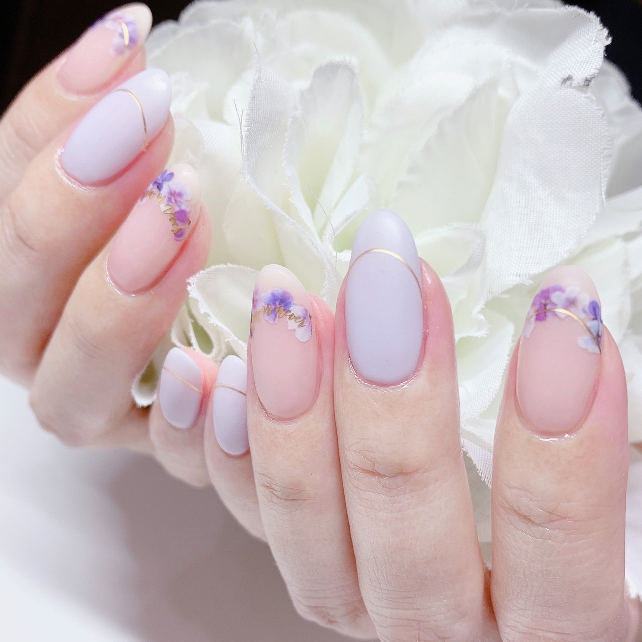 ハンド フレンチ フラワー ミディアム 水色 あめちゃんのネイルデザイン No ネイルブック