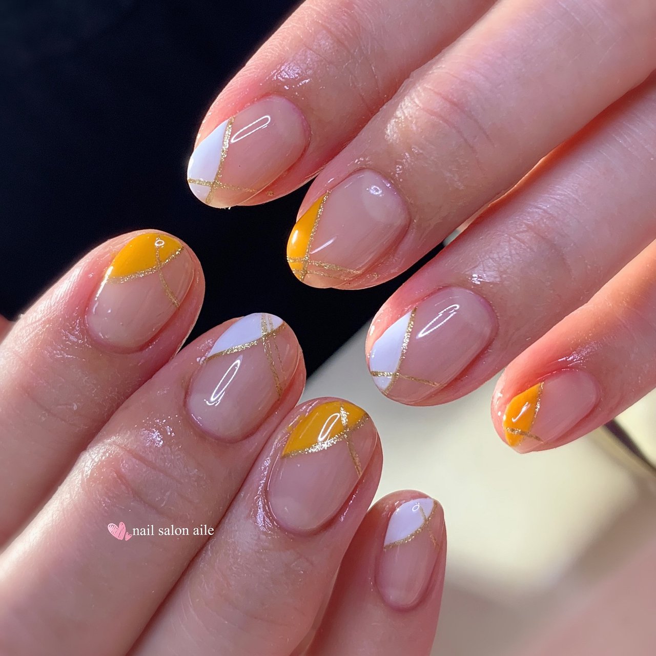 春 オールシーズン ハンド シンプル 変形フレンチ Nail Salon Aileのネイルデザイン No ネイルブック