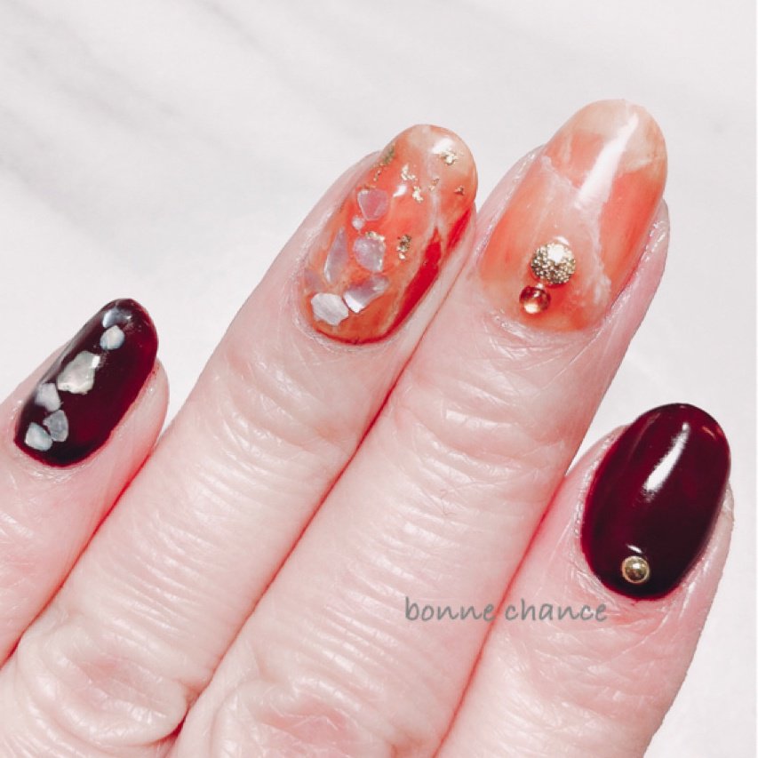 夏 リゾート シンプル シェル 大理石 Nail Salon Bonne Chanceのネイルデザイン No ネイルブック