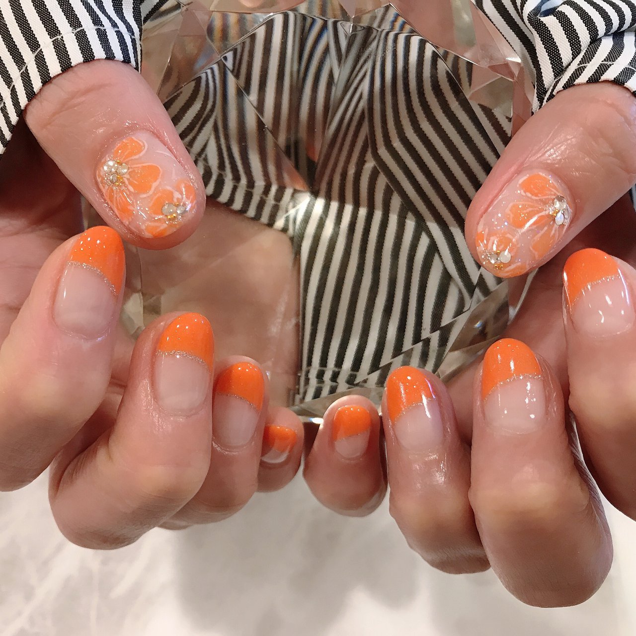 クリア オレンジ シルバー ジェルネイル お客様 Yukaのネイルデザイン No ネイルブック