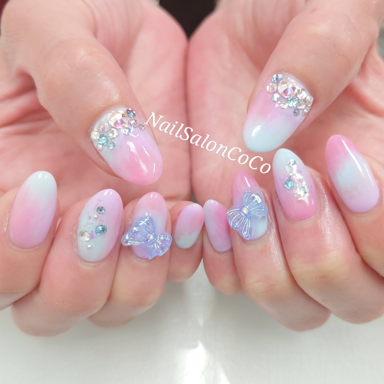 春 ハンド グラデーション ビジュー リボン Nailsaloncocoのネイルデザイン No ネイルブック