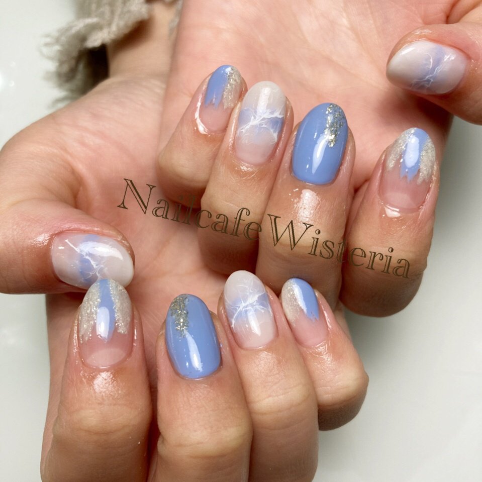 シンプル ワンカラー ホワイト 水色 ブルー Nailcafewisteriaのネイルデザイン No ネイルブック