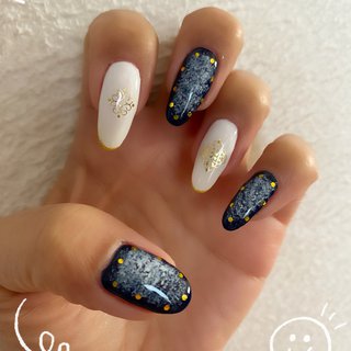 ネイビー ゴールド セルフネイルのネイルデザイン ネイルブック