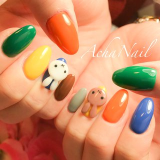 デコ オレンジ ネイビーのネイルデザイン ネイルブック