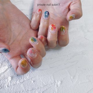 水彩色鉛筆ネイルのネイルデザイン ネイルブック