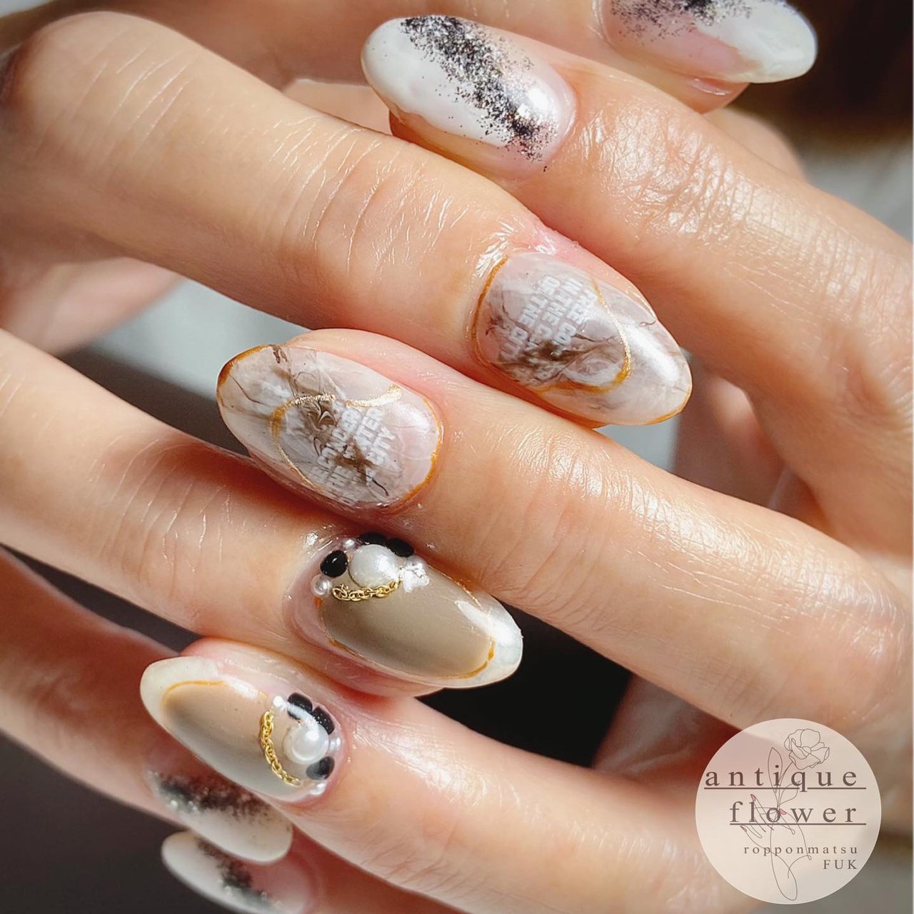 オールシーズン 旅行 オフィス 女子会 ハンド Antique Flowerのネイルデザイン No ネイルブック