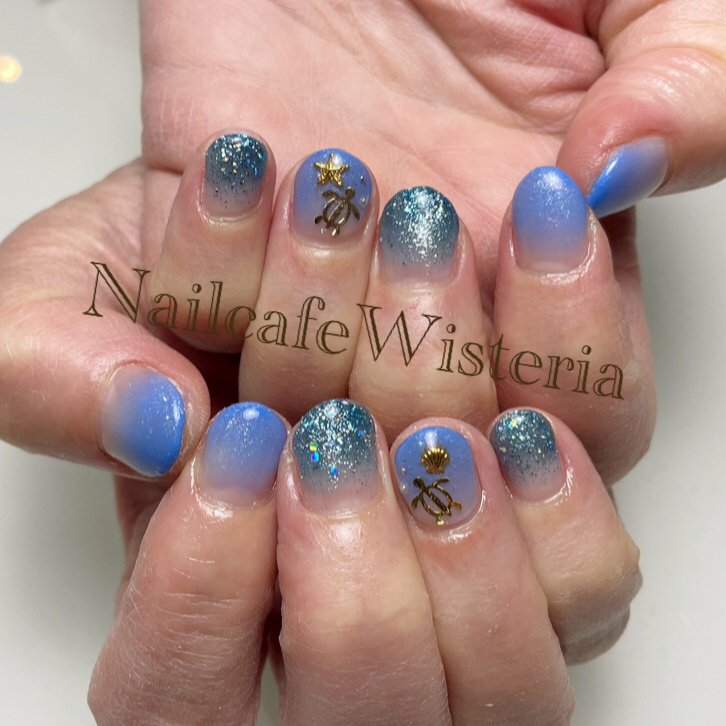 春 夏 グラデーション ラメ 水色 Nailcafewisteriaのネイルデザイン No 654 ネイルブック
