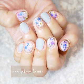 春 グレー 紫のネイルデザイン ネイルブック