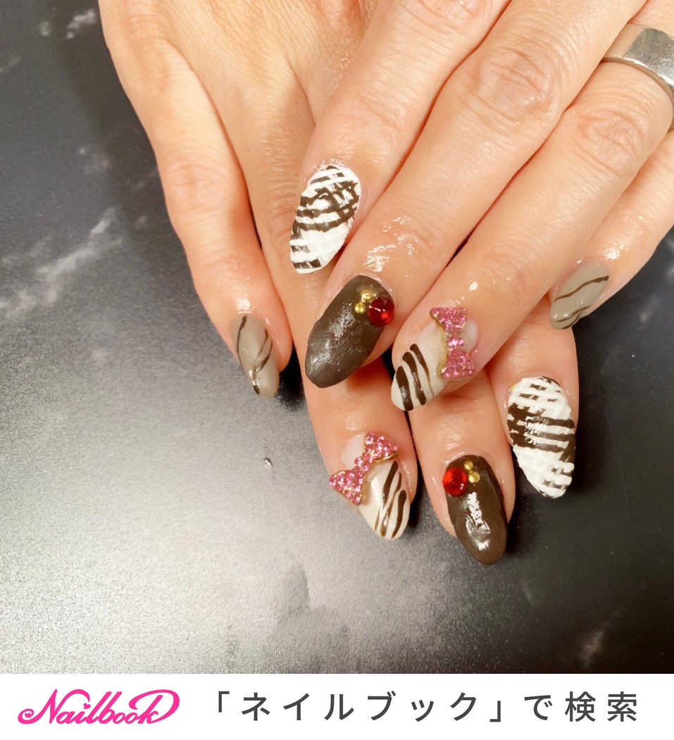 リボンストーンネイルのネイルデザイン ネイルブック