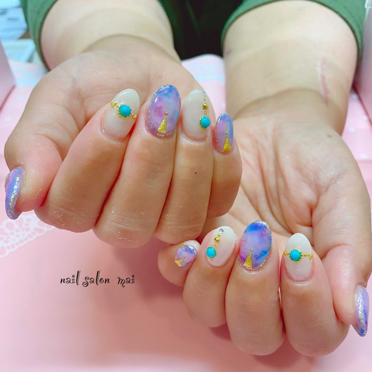 ハンド ターコイズ ネイビー ジェルネイル お客様 まいのネイルデザイン No ネイルブック