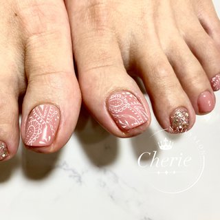 ベージュ ピンク ペディキュアのネイルデザイン ネイルブック