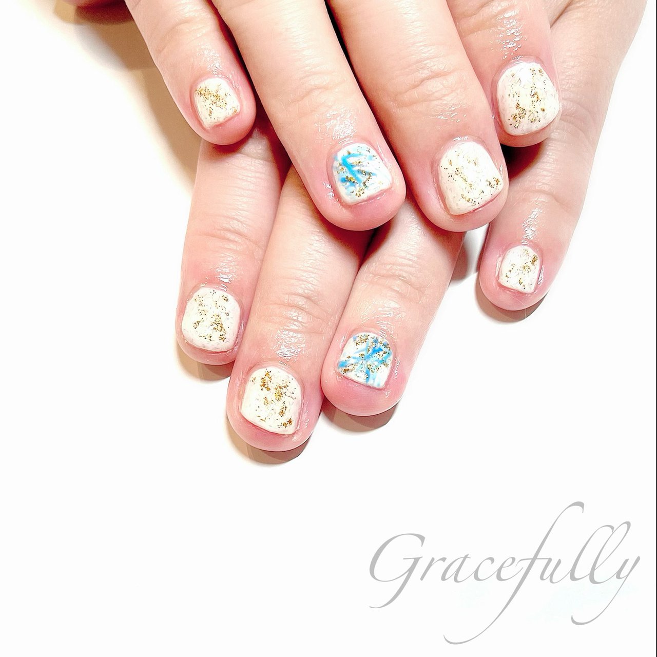 オールシーズン ライブ ハンド ホワイト ブルー Gracefully ネイルサロン 都立大学のネイルデザイン No ネイルブック