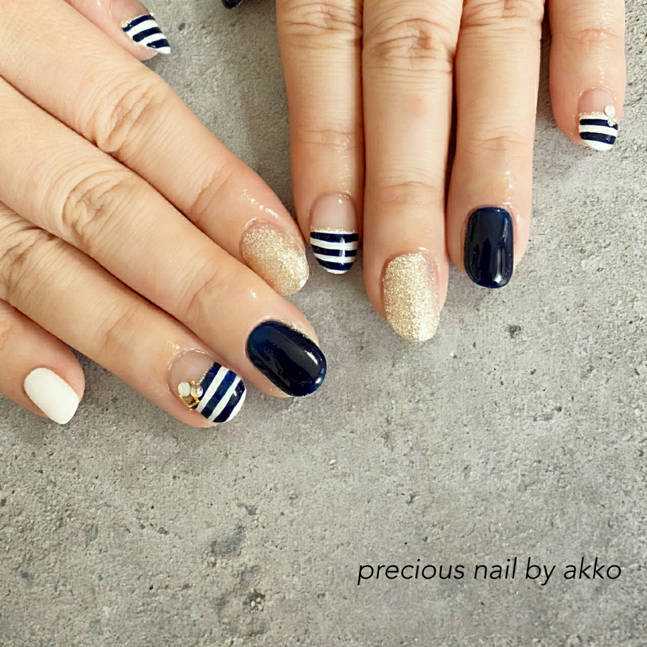 夏 ハンド ラメ ボーダー ホワイト Precious Nail315のネイルデザイン No ネイルブック