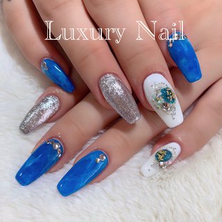 ブルー シルバー スカルプチュアのネイルデザイン ネイルブック