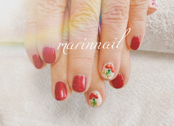 春 ワンカラー フラワー レッド ジェル Marinnailのネイルデザイン No ネイルブック