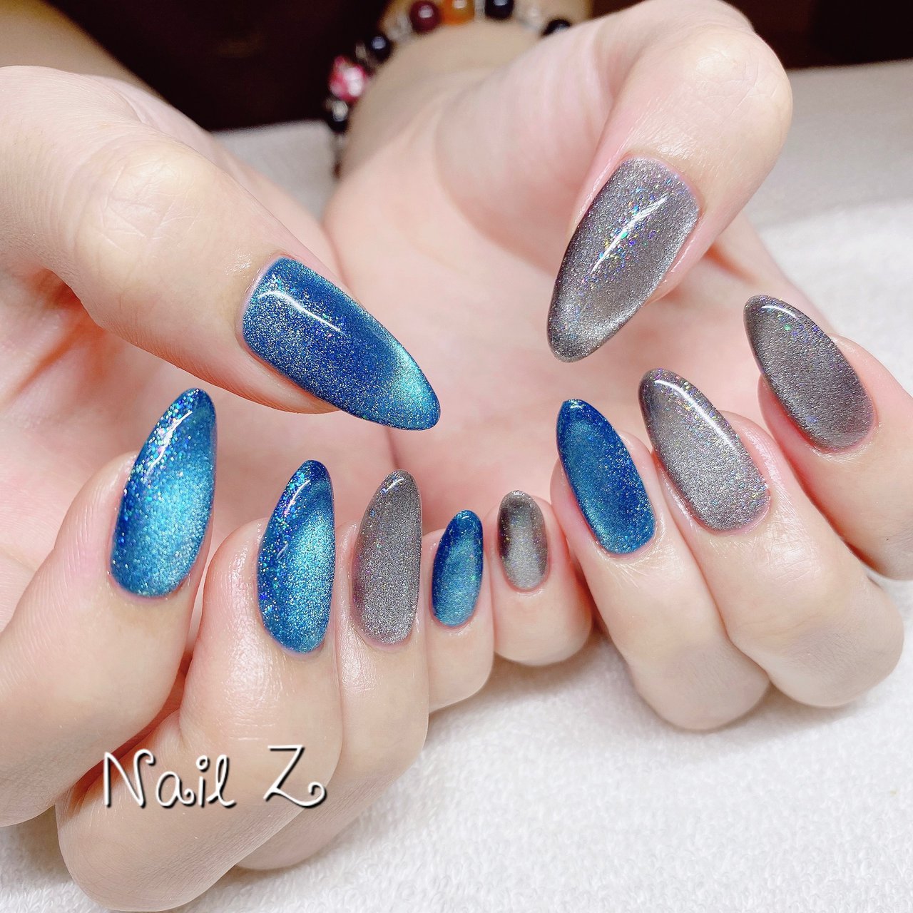 ハンド マグネット ロング ブルー ブラック Nail Z ネイルジー のネイルデザイン No ネイルブック