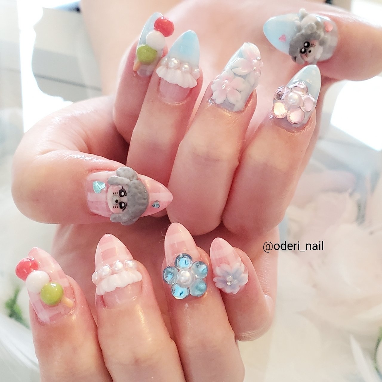 夏/ハンド/ビジュー/ワンカラー/チェック - ゆみ@痛ネイルキャラネイル