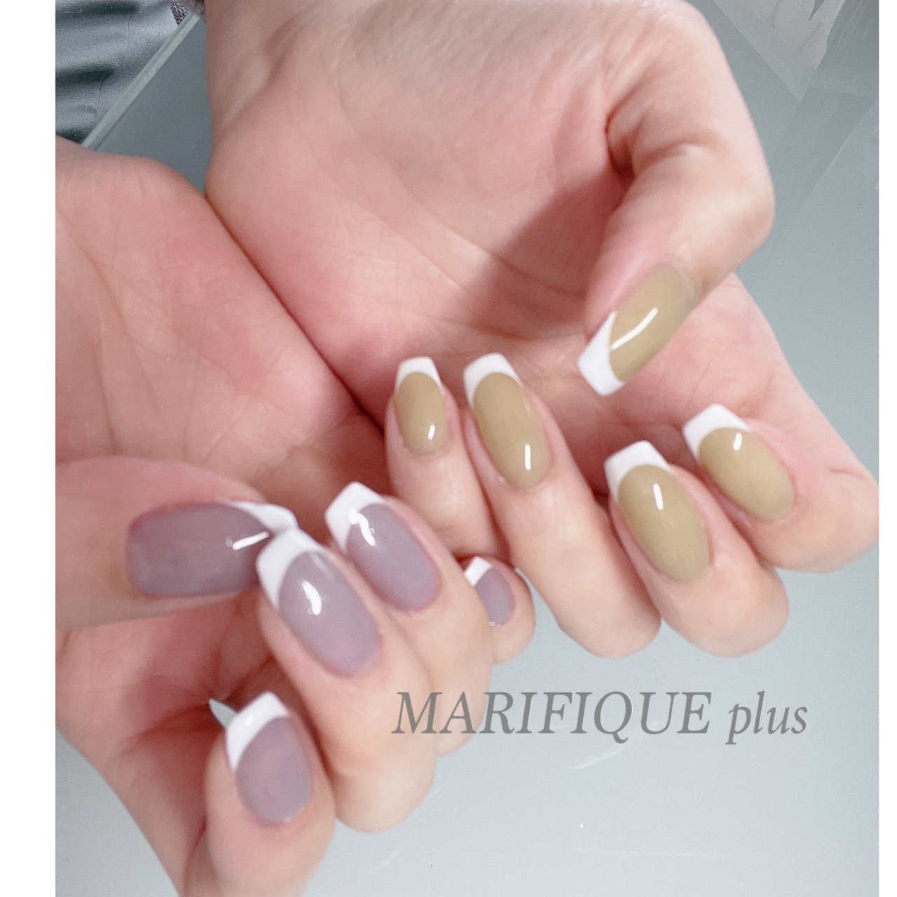 オールシーズン ハンド シンプル フレンチ ミディアム Nailsalon Marifique Plusのネイルデザイン No ネイルブック