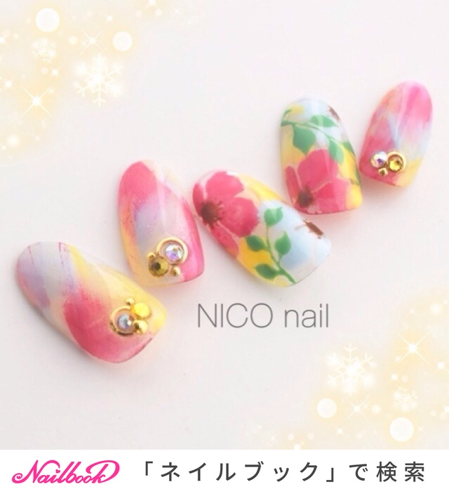 冬 ハンド フラワー ピンク ジェル Niconailのネイルデザイン No ネイルブック
