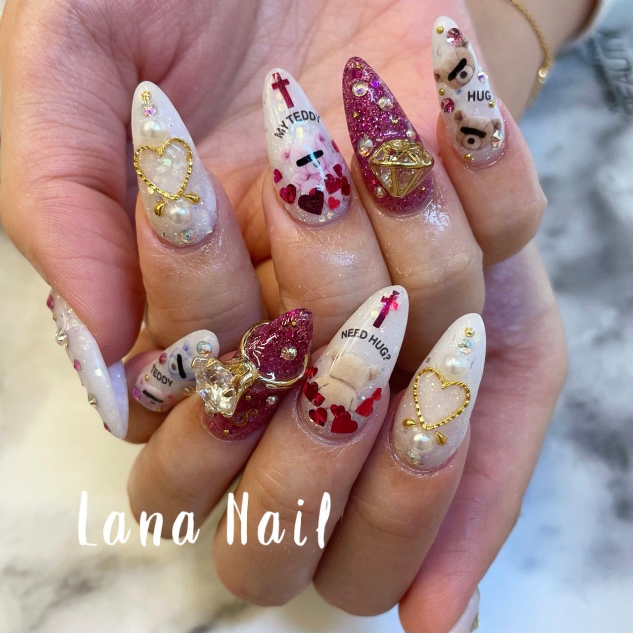 ロング ホワイト ピンク ゴールド お客様 Lana Nailのネイルデザイン No ネイルブック