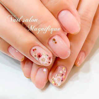 オフィス グレージュ 桜のネイルデザイン ネイルブック