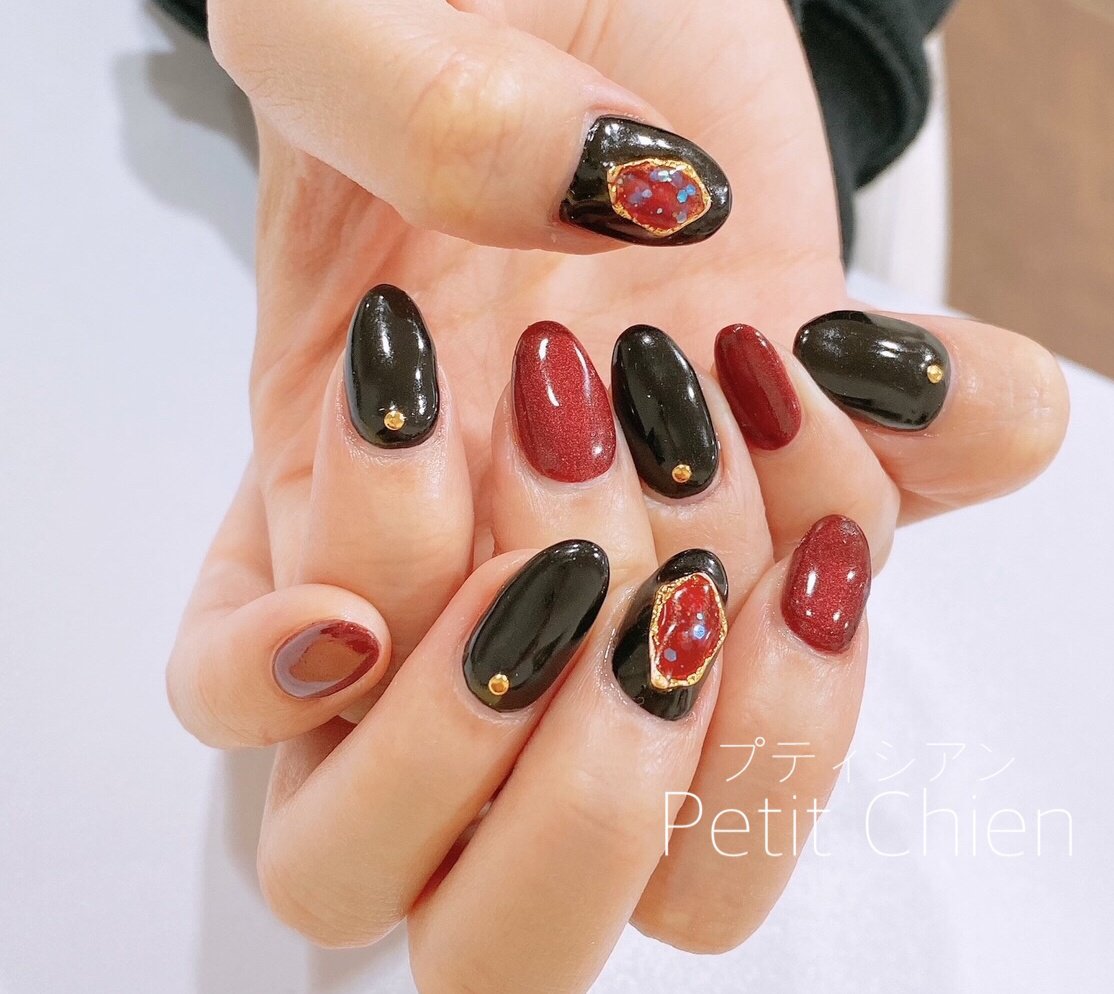 オールシーズン ハンド ロック ミディアム ボルドー Petitchien18のネイルデザイン No ネイルブック