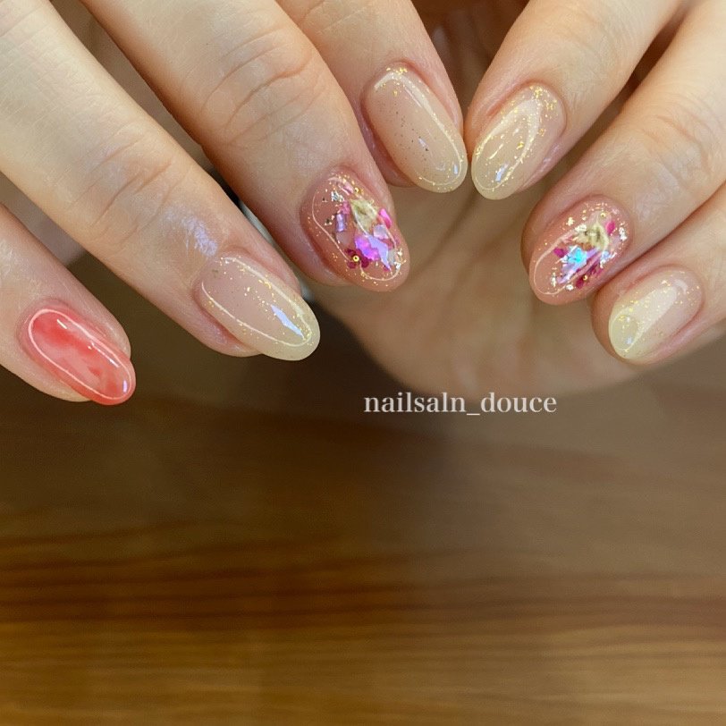 春 梅雨 デート ハンド ラメ Nailsalon Douceのネイルデザイン No ネイルブック