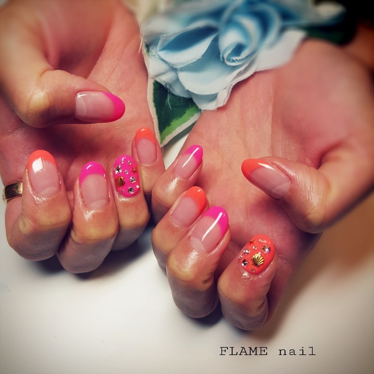 夏 オールシーズン 海 ハンド フレンチ Flame Nailのネイルデザイン No ネイルブック