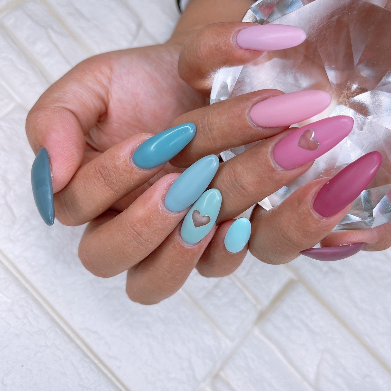 ハンド くりぬき マット ピンク 水色 Michanのネイルデザイン No ネイルブック