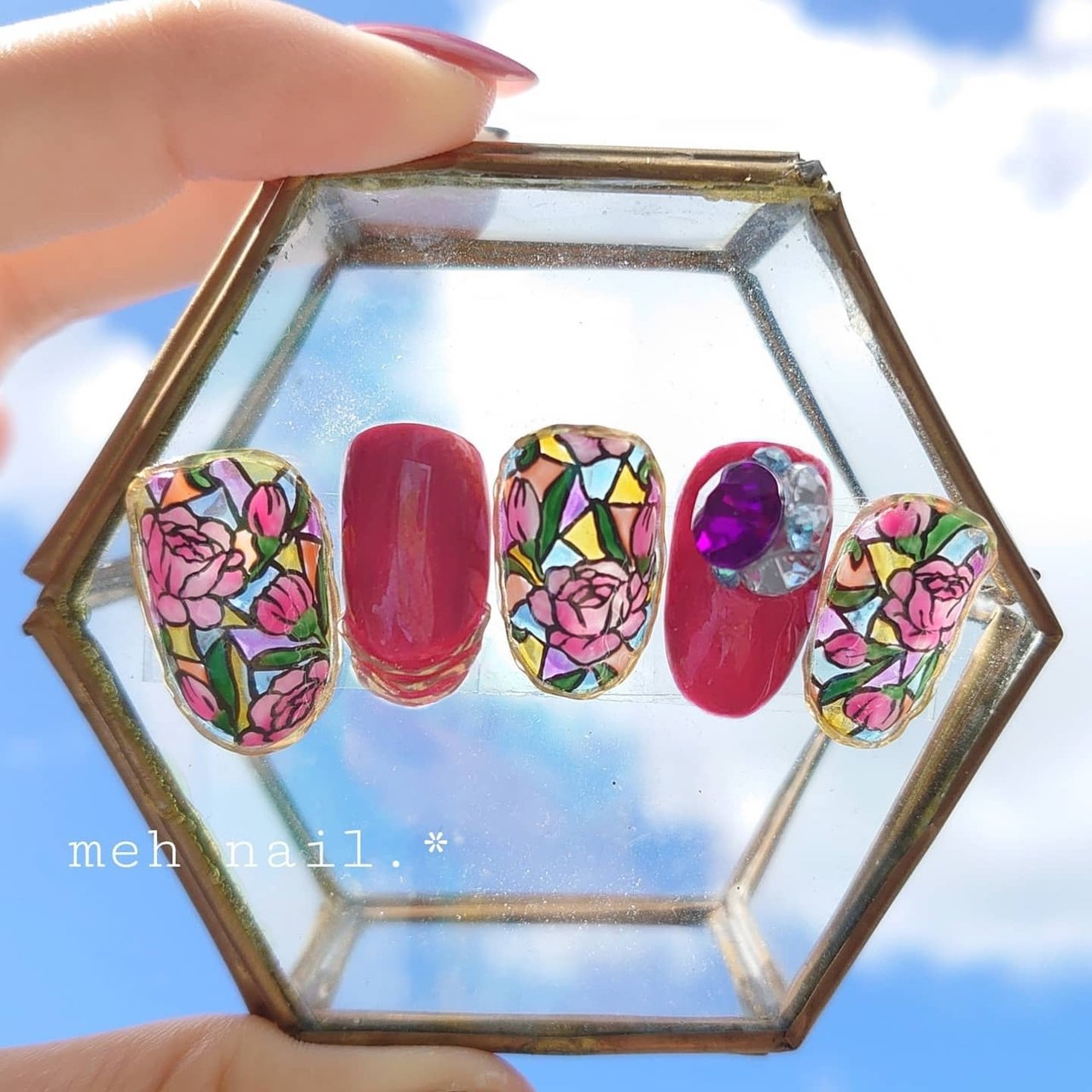 オールシーズン ハンド フラワー ステンドグラス デコ Meh Nail のネイルデザイン No ネイルブック