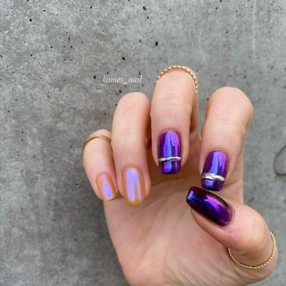 オレンジ パープル セルフネイルのネイルデザイン ネイルブック