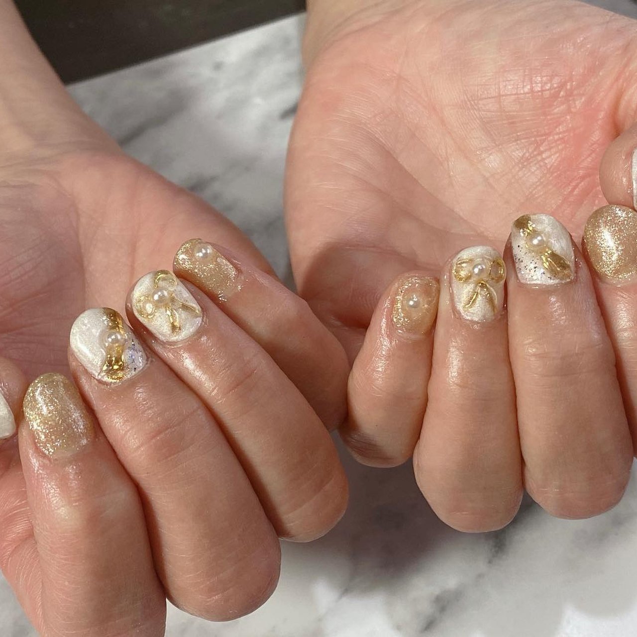 春 リボン アイシング ホワイト ゴールド Reiko Takeuchiのネイルデザイン No ネイルブック