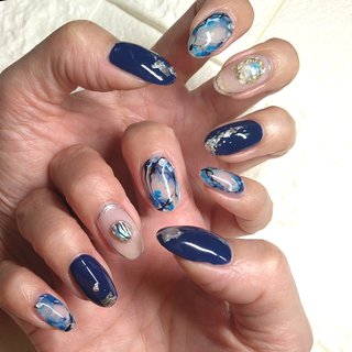 シンプル ネイビー セルフネイルのネイルデザイン ネイルブック