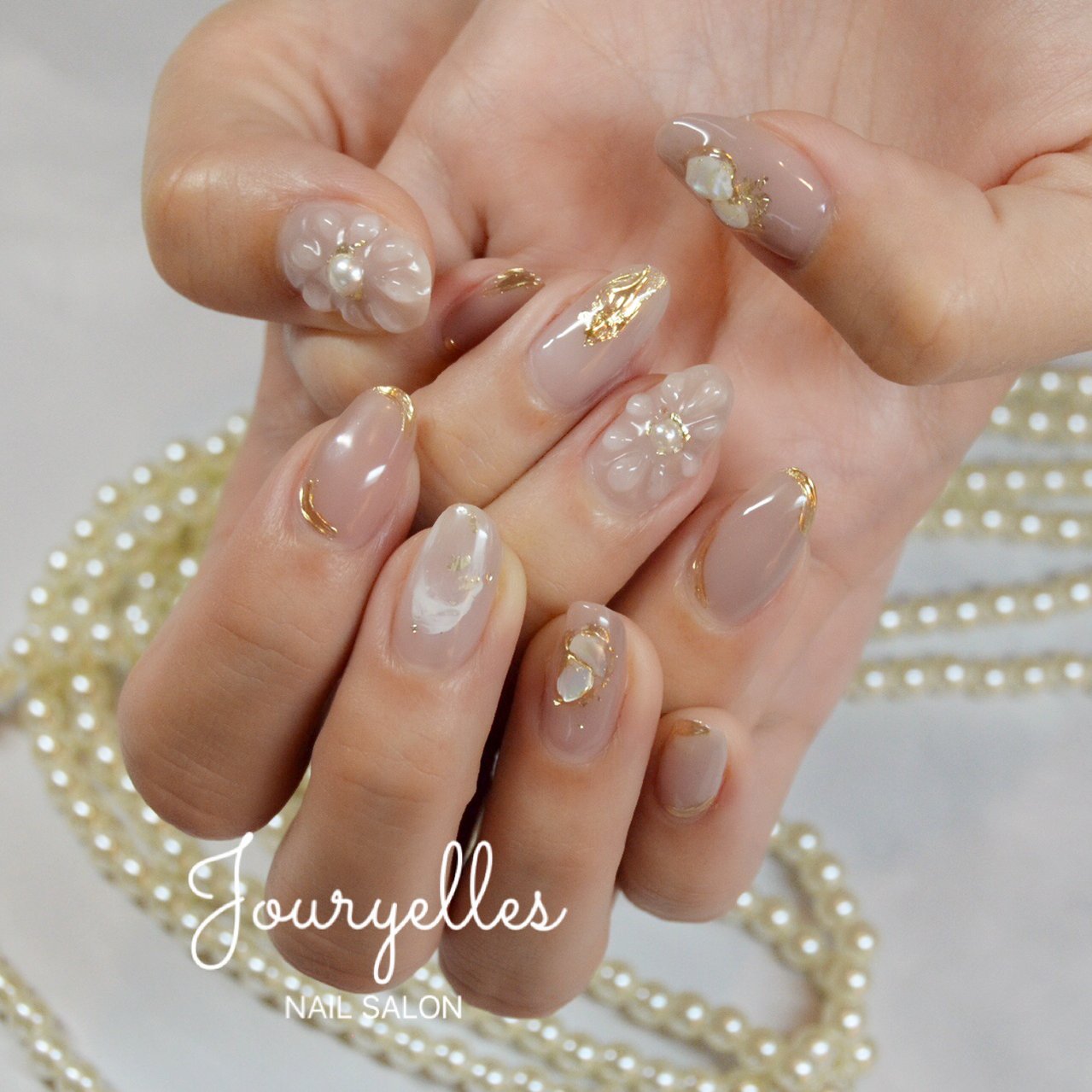 春 夏 ハンド フラワー パール Jouryellesのネイルデザイン No ネイルブック