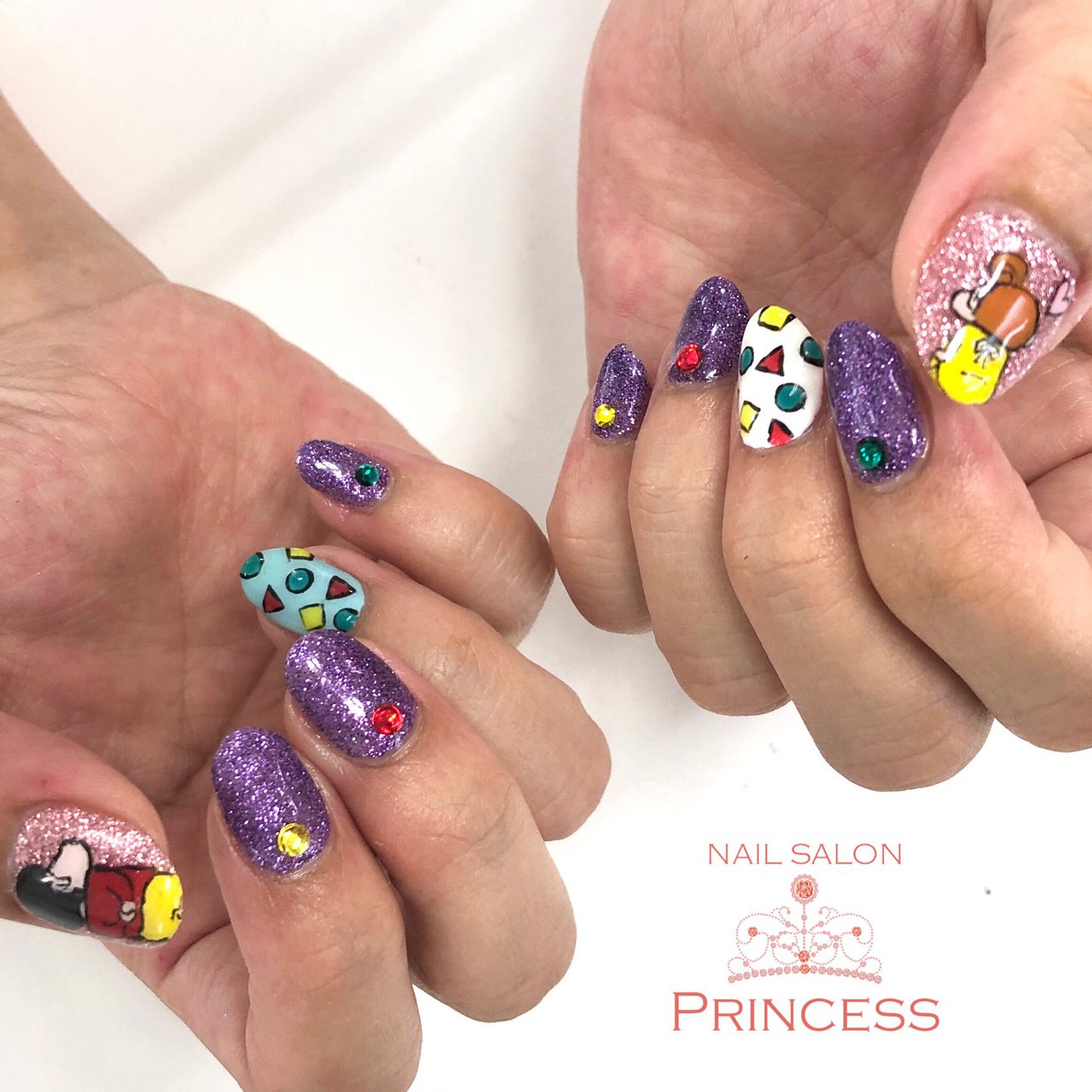 ハンド ラメ 痛ネイル キャラクター パープル Nailsalon Princessのネイルデザイン No ネイルブック