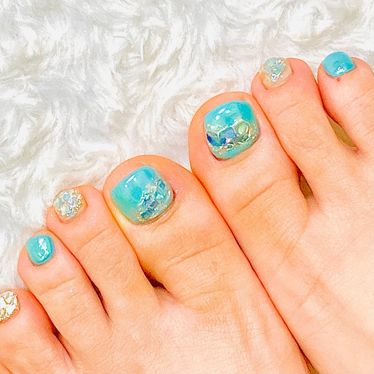 夏 フット ショート ターコイズ 水色 Atsukoのネイルデザイン No ネイルブック