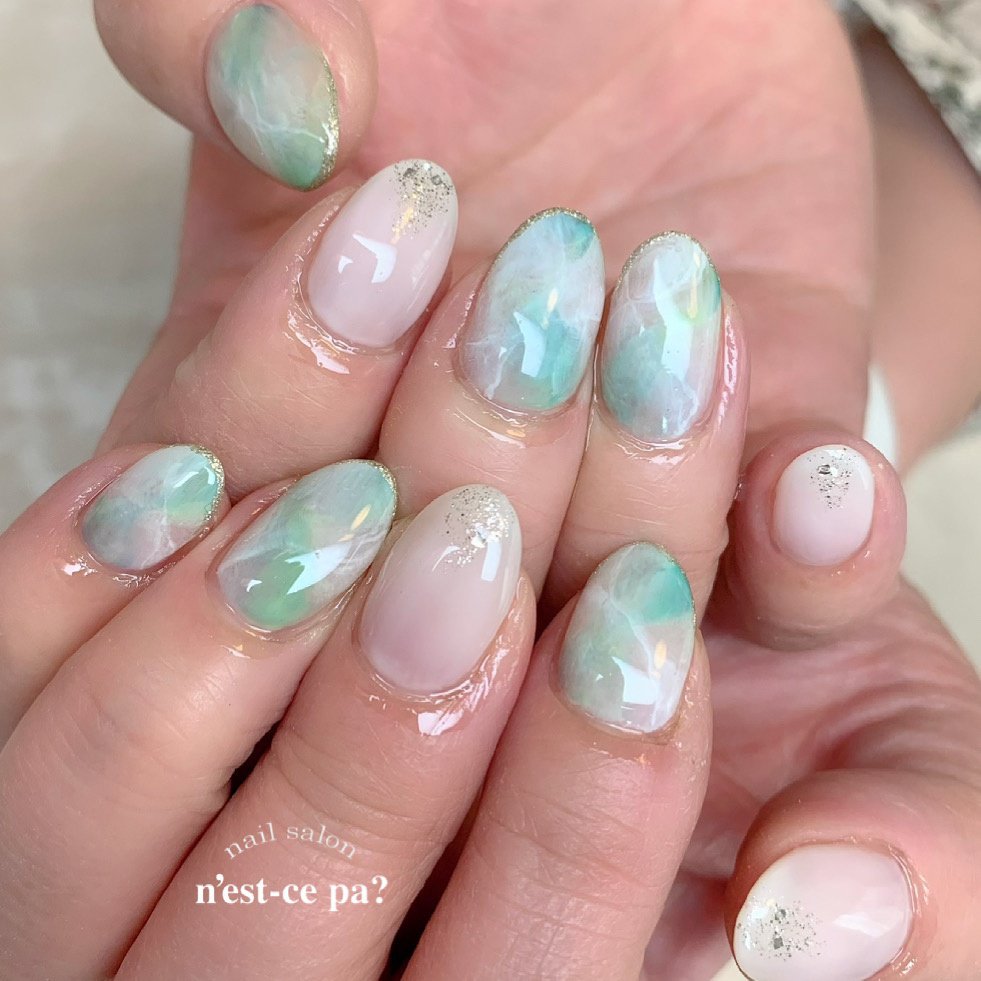 春 夏 タイダイ 大理石 ホワイト ネセパネイル Salon Schoolのネイルデザイン No ネイルブック