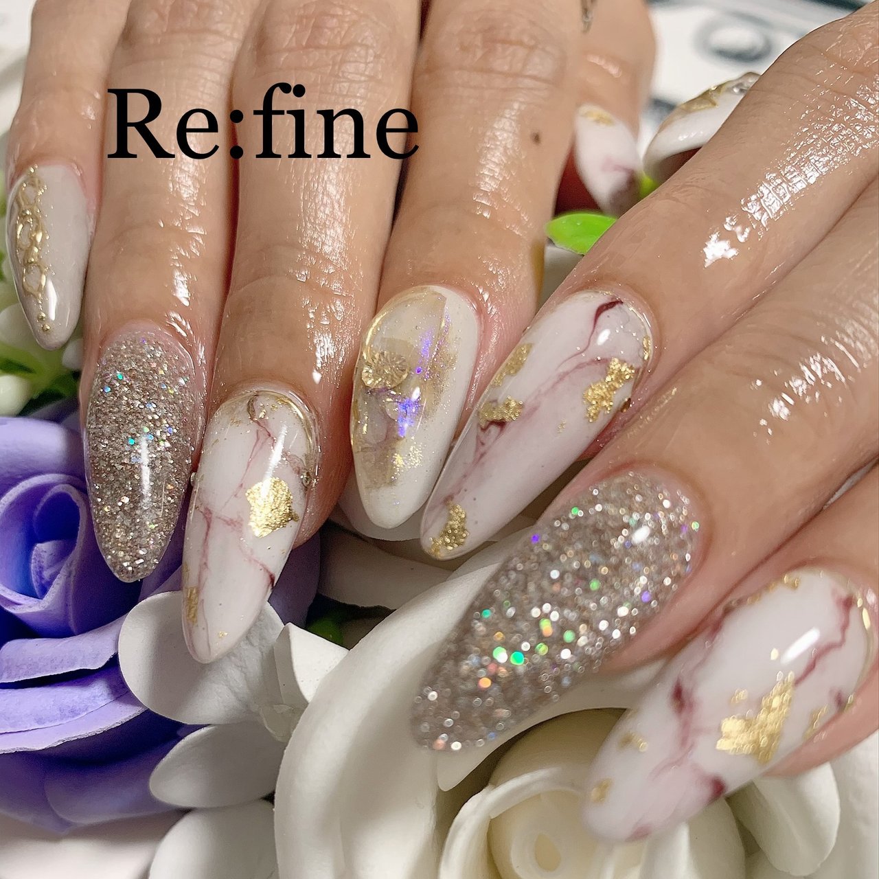 ハンド ラメ シェル 大理石 ニュアンス Re Fineのネイルデザイン No ネイルブック