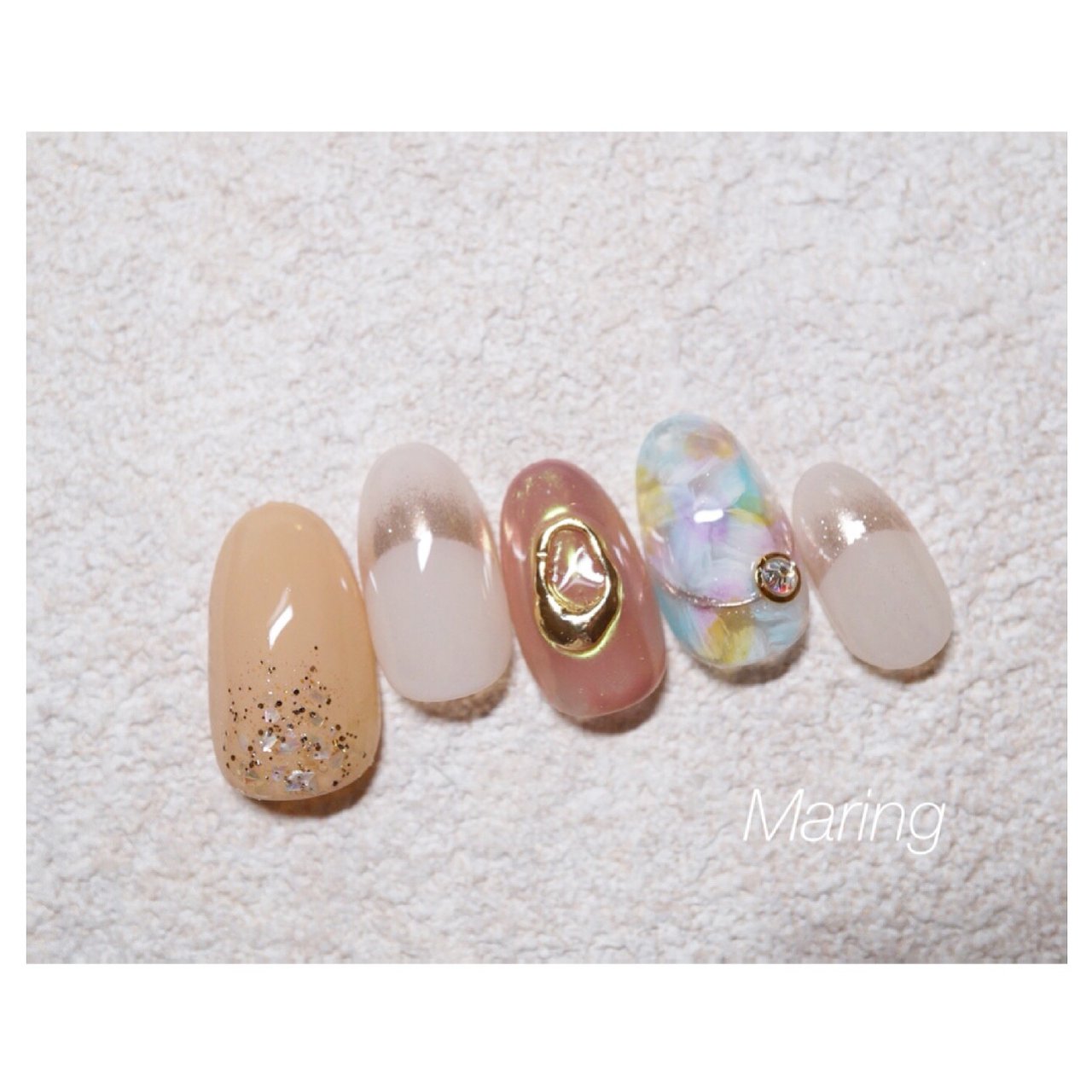 夏 ハンド ベージュ ブラウン カラフル Nailsalon Maring マリング のネイルデザイン No ネイルブック