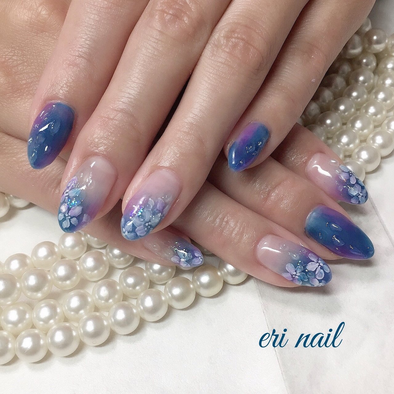 夏 梅雨 ハンド フラワー 水滴 名古屋市天白区 自宅ネイルサロン Eri Nailのネイルデザイン No ネイルブック