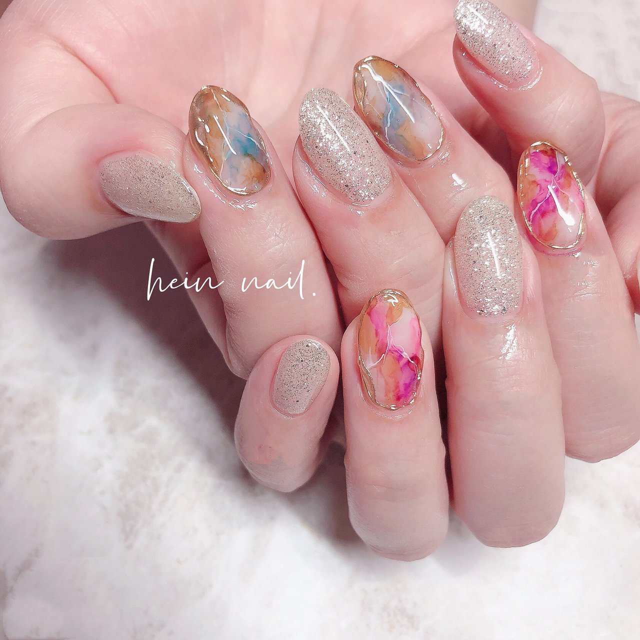 ピンク ブルー ゴールド Hein Nail のネイルデザイン No ネイルブック