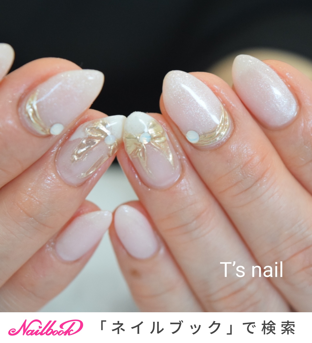 ワンカラー ミラー リボン ホワイト ベージュ Tsnailのネイルデザイン No ネイルブック