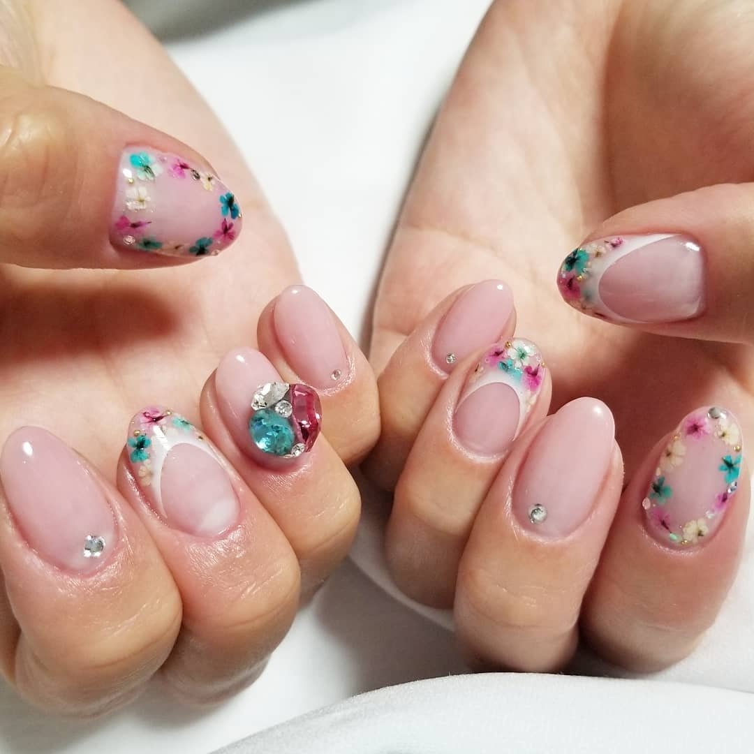 フレンチ フラワー 押し花 Cottnorose 0901のネイルデザイン No ネイルブック