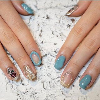 人気順 ターコイズ でこぼこミラーのネイルデザイン ネイルブック