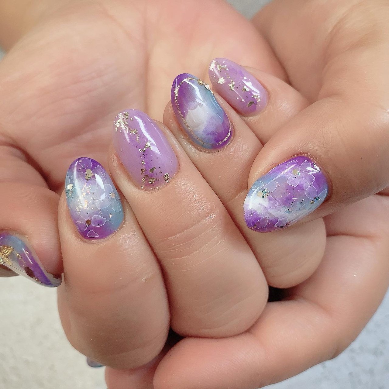 梅雨 ハンド ビジュー タイダイ たらしこみ Lumianailのネイルデザイン No ネイルブック