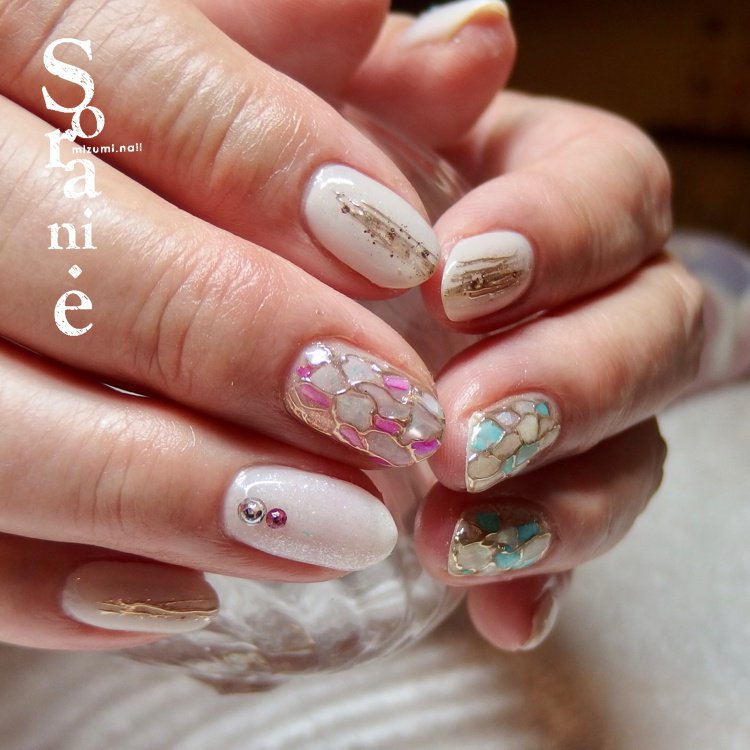 夏 ハンド ミディアム ピンク 水色 Mizumi Sorani E のネイルデザイン No ネイルブック