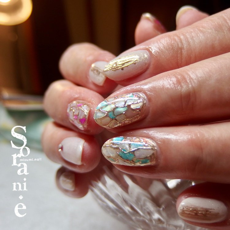 夏 ハンド ミディアム ピンク 水色 Mizumi Sorani E のネイルデザイン No ネイルブック