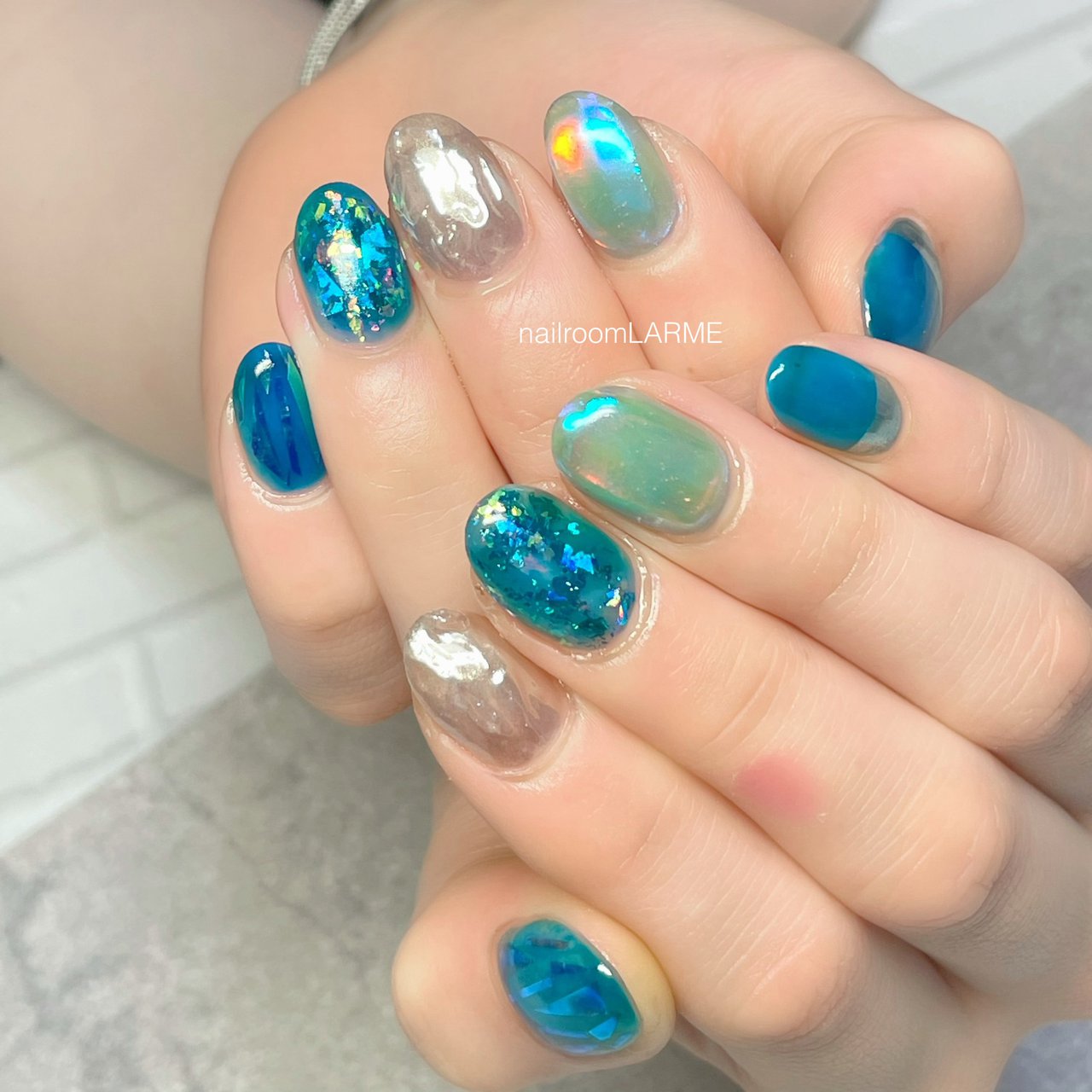 ハンド/水色/ブルー/シルバー - nailroomLARMEのネイルデザイン[No  