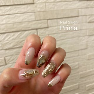 バイカラー ゴールド セルフネイルのネイルデザイン ネイルブック