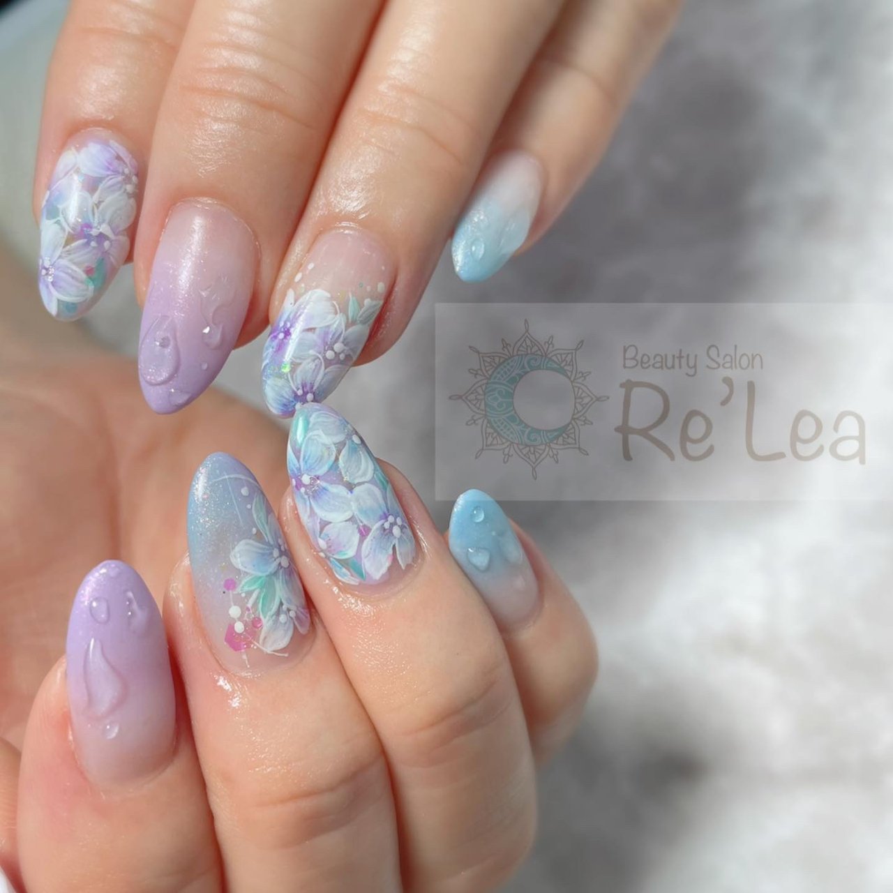 梅雨 ハンド グラデーション フラワー 水滴 Re Lea Mikiのネイルデザイン No ネイルブック